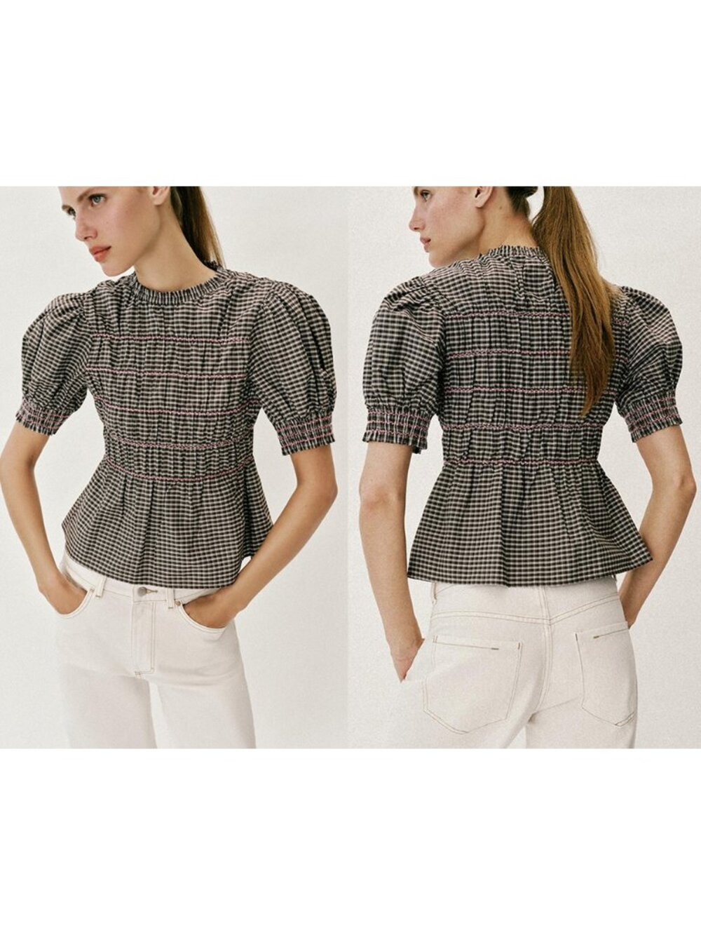 NEW ZARA plaid smocked shirt 7484